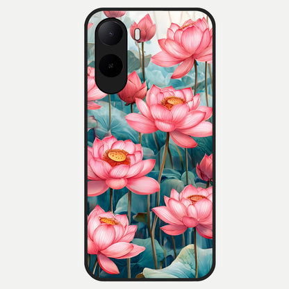 Celestial Pink Lotus Glass Case For Poco C85x back cover – full design glossy printed glass finish