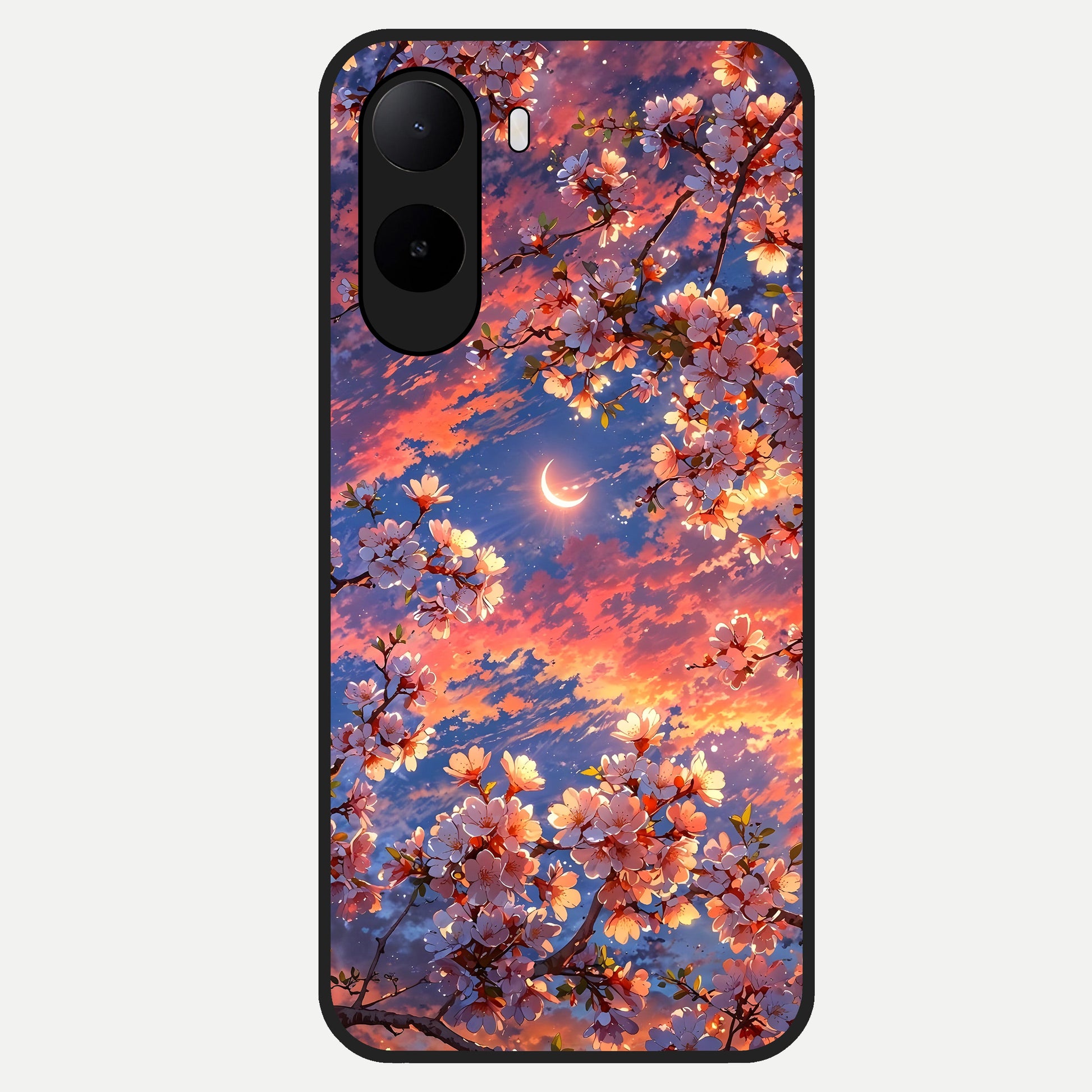  Celestial Sakura Sunset Glass Case For Poco C85x back cover – full design glossy printed glass finish