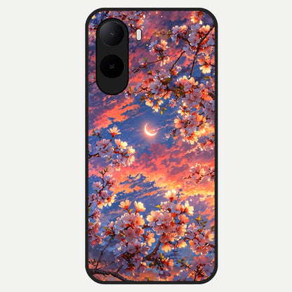  Celestial Sakura Sunset Glass Case For Poco C85x back cover – full design glossy printed glass finish