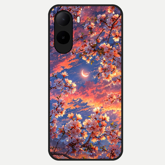  Celestial Sakura Sunset Glass Case For Poco C85x back cover – full design glossy printed glass finish