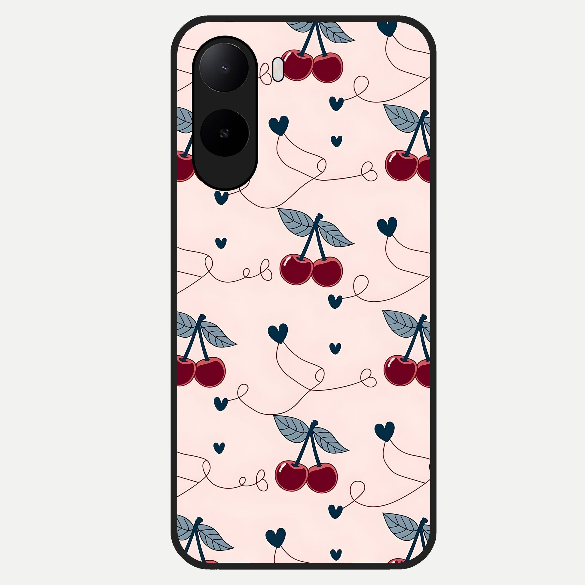  Cherry Heart Line Glass Case For Poco C85x back cover – full design glossy printed glass finish