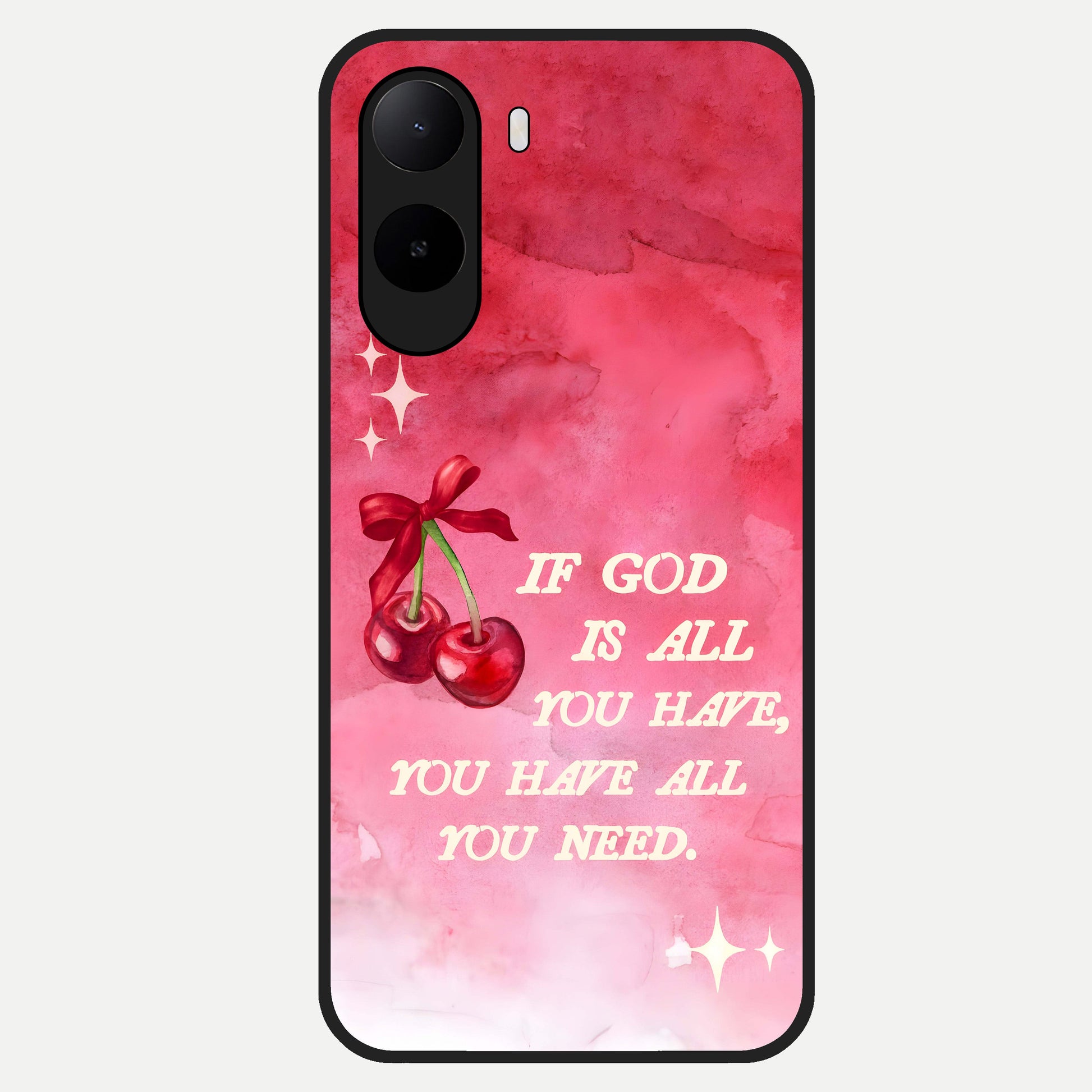  Cherry Quote Glass Case For Poco C85x back cover – full design glossy printed glass finish