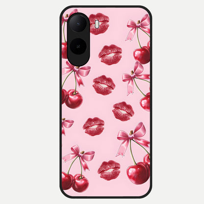  Cherry With Lips Glass Case For Poco C85x back cover – full design glossy printed glass finish