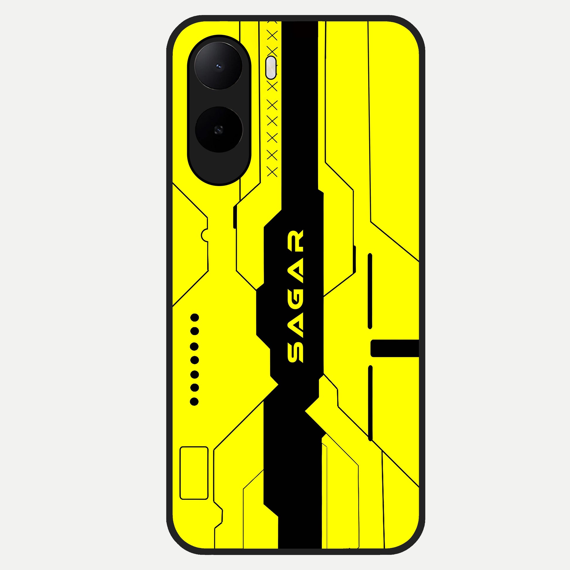  Circuit CYBERPUNK Custom Name Glass Case For Poco C85x back cover – full design glossy printed glass finish