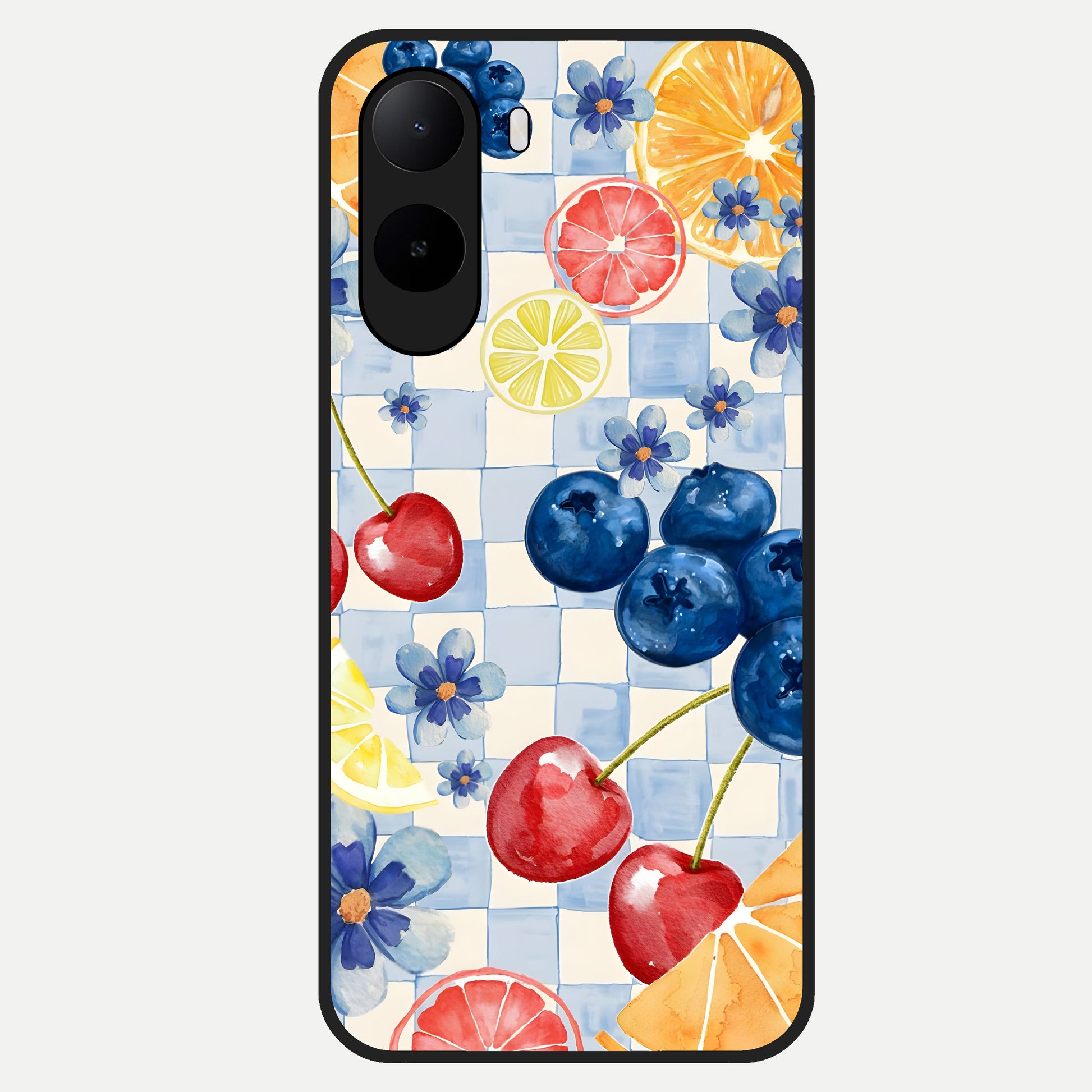  Citrus Bloom Joy Glass Case For Poco C85x back cover – full design glossy printed glass finish