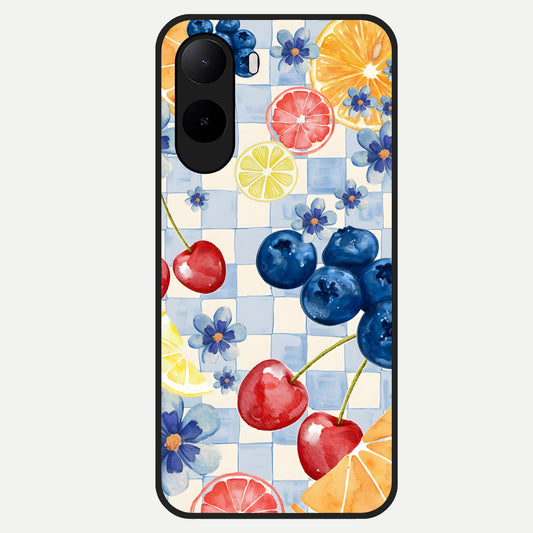  Citrus Bloom Joy Glass Case For Poco C85x back cover – full design glossy printed glass finish