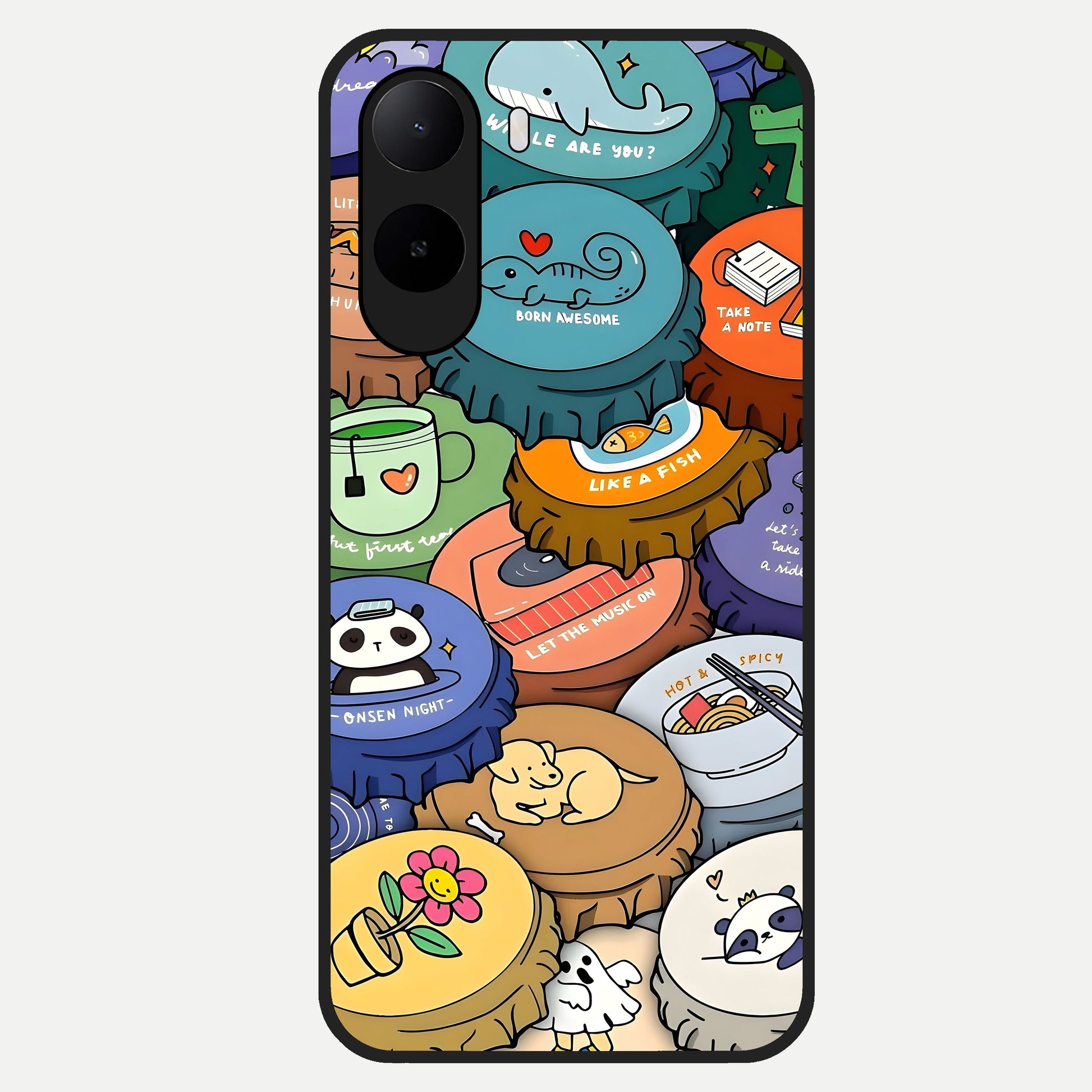  Coins Patterns Glass Case For Poco C85x back cover – full design glossy printed glass finish