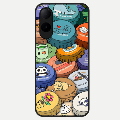  Coins Patterns Glass Case For Poco C85x back cover – full design glossy printed glass finish