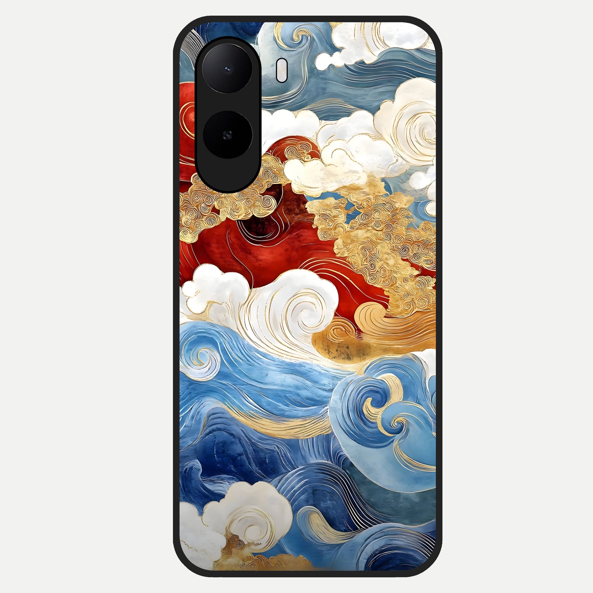 Colored Waves Glass Case For Poco C85x back cover – full design glossy printed glass finish