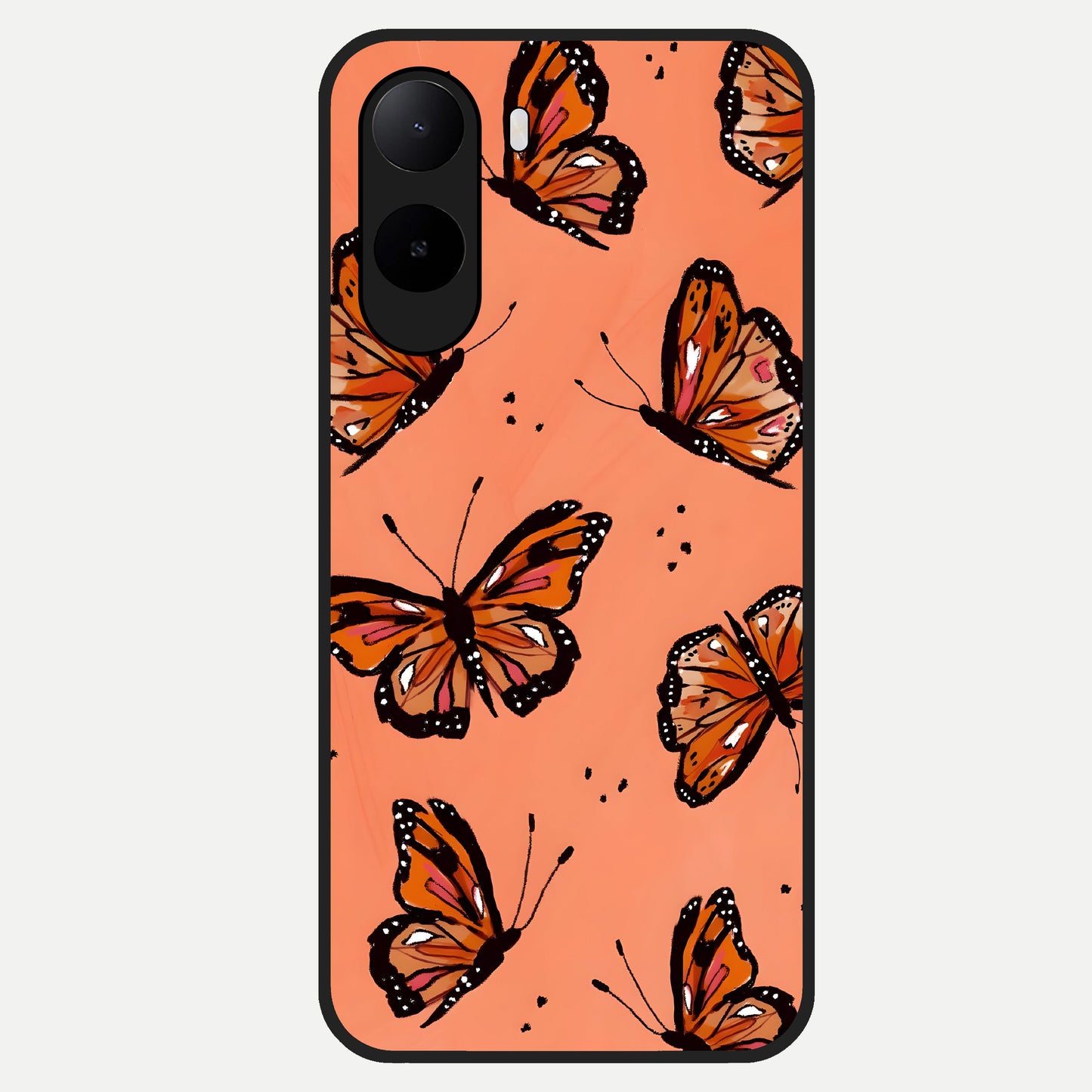  Coral Wing Butterfly Glass Case For Poco C85x back cover – full design glossy printed glass finish