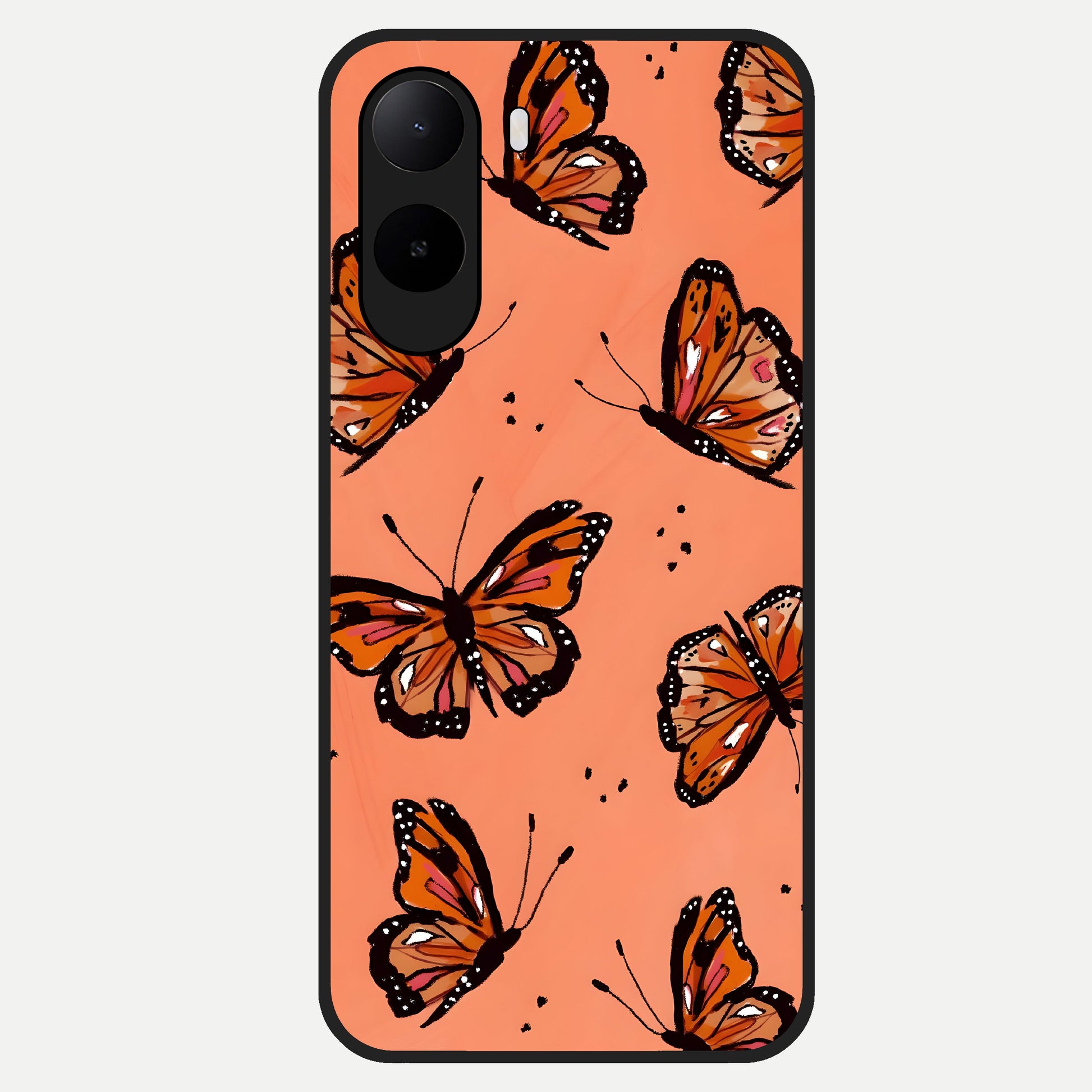  Coral Wing Butterfly Glass Case For Poco C85x back cover – full design glossy printed glass finish