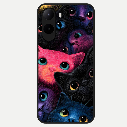  Cosmic Cats Dreams Glass Case For Poco C85x back cover – full design glossy printed glass finish
