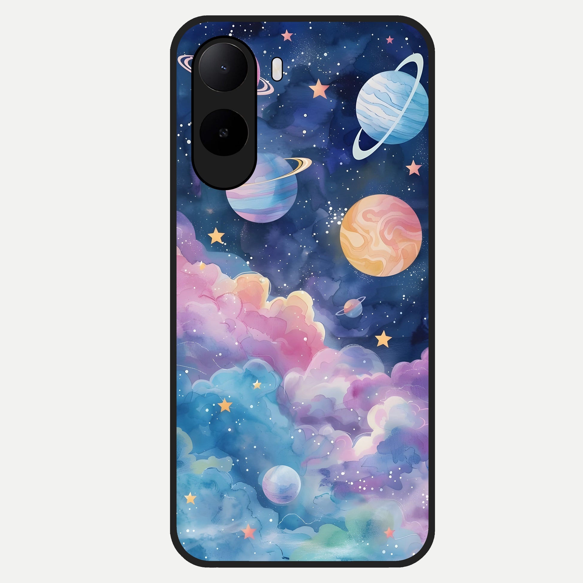 Cosmic Planet Dreams Glass Case For Poco C85x back cover – full design glossy printed glass finish