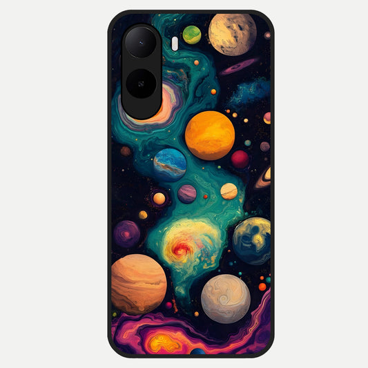  Cosmic Planet Journey Glass Case For Poco C85x back cover – full design glossy printed glass finish