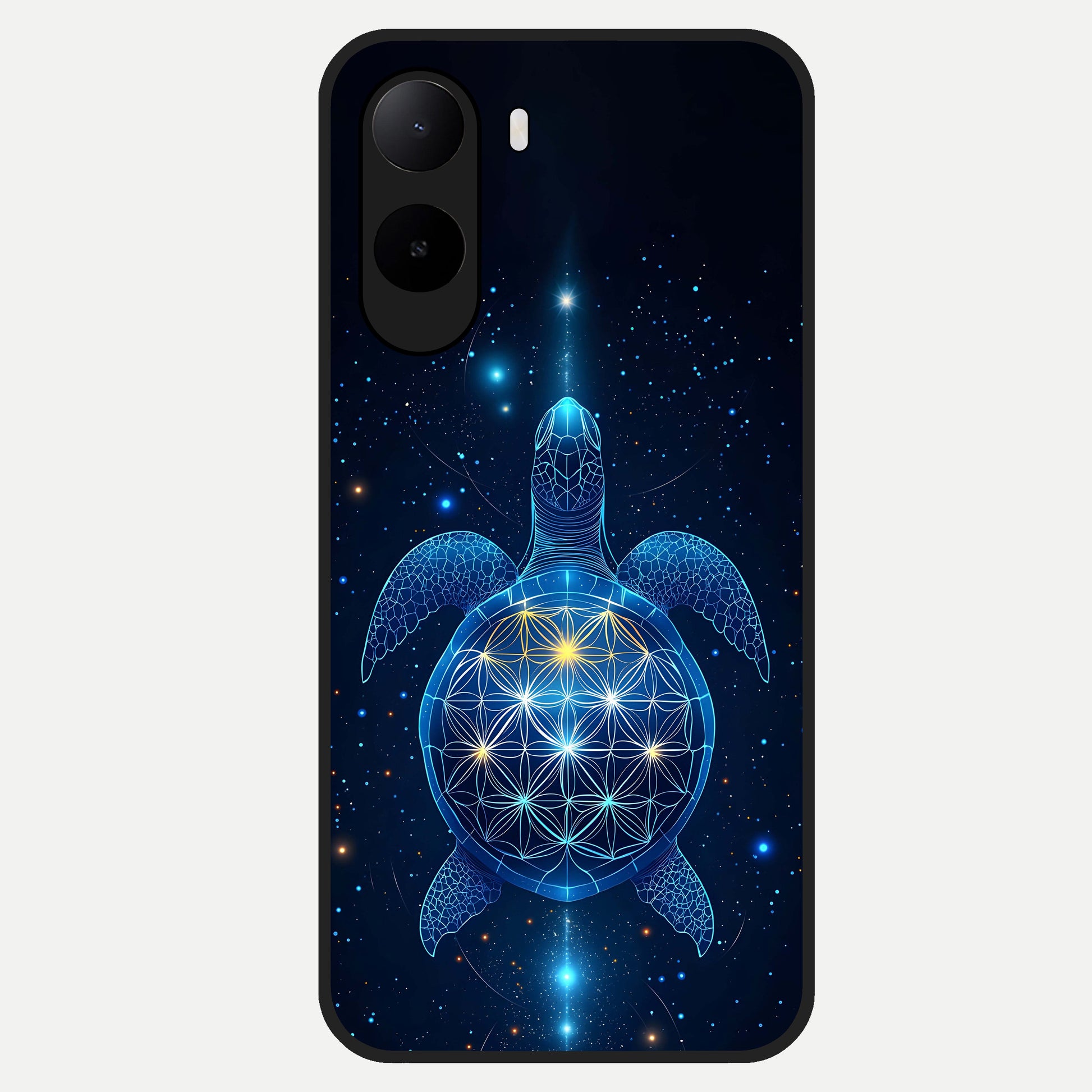  Crimson Blue Turtle Glass Case For Poco C85x back cover – full design glossy printed glass finish