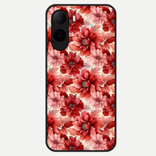  Crimson Love Petals Glass Case For Poco C85x back cover – full design glossy printed glass finish