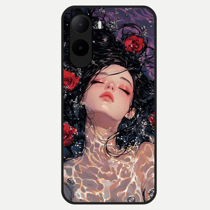  Crimson Rose Serenity Glass Case For Poco C85x back cover – full design glossy printed glass finish