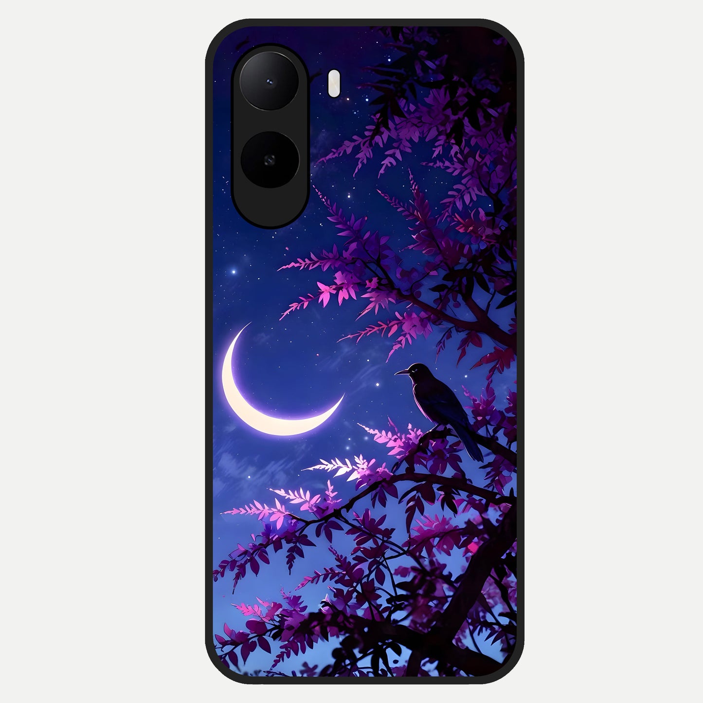 Crow And Moon Scenery Glass Case For Poco C85x back cover – full design glossy printed glass finish