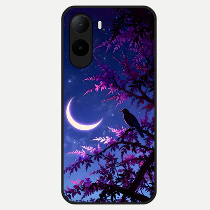  Crow And Moon Scenery Glass Case For Poco C85x back cover – full design glossy printed glass finish