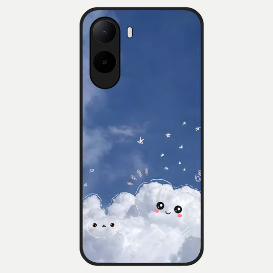  Cute Blossom Cloud Glass Case For Poco C85x back cover – full design glossy printed glass finish