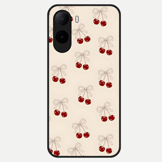  Cute Cherry Pattern Glass Case For Poco C85x back cover – full design glossy printed glass finish