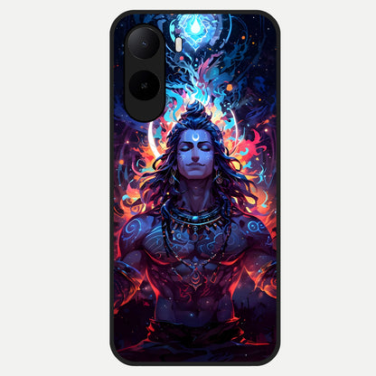  Divine Fire Shiv Glass Case For Poco C85x back cover – full design glossy printed glass finish