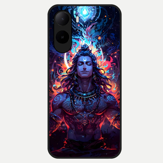  Divine Fire Shiv Glass Case For Poco C85x back cover – full design glossy printed glass finish