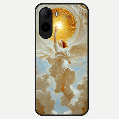  Divine Light Angel Glass Case For Poco C85x back cover – full design glossy printed glass finish