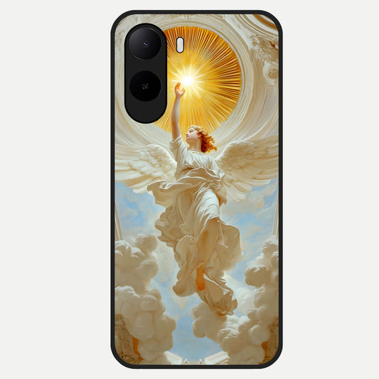  Divine Light Angel Glass Case For Poco C85x back cover – full design glossy printed glass finish