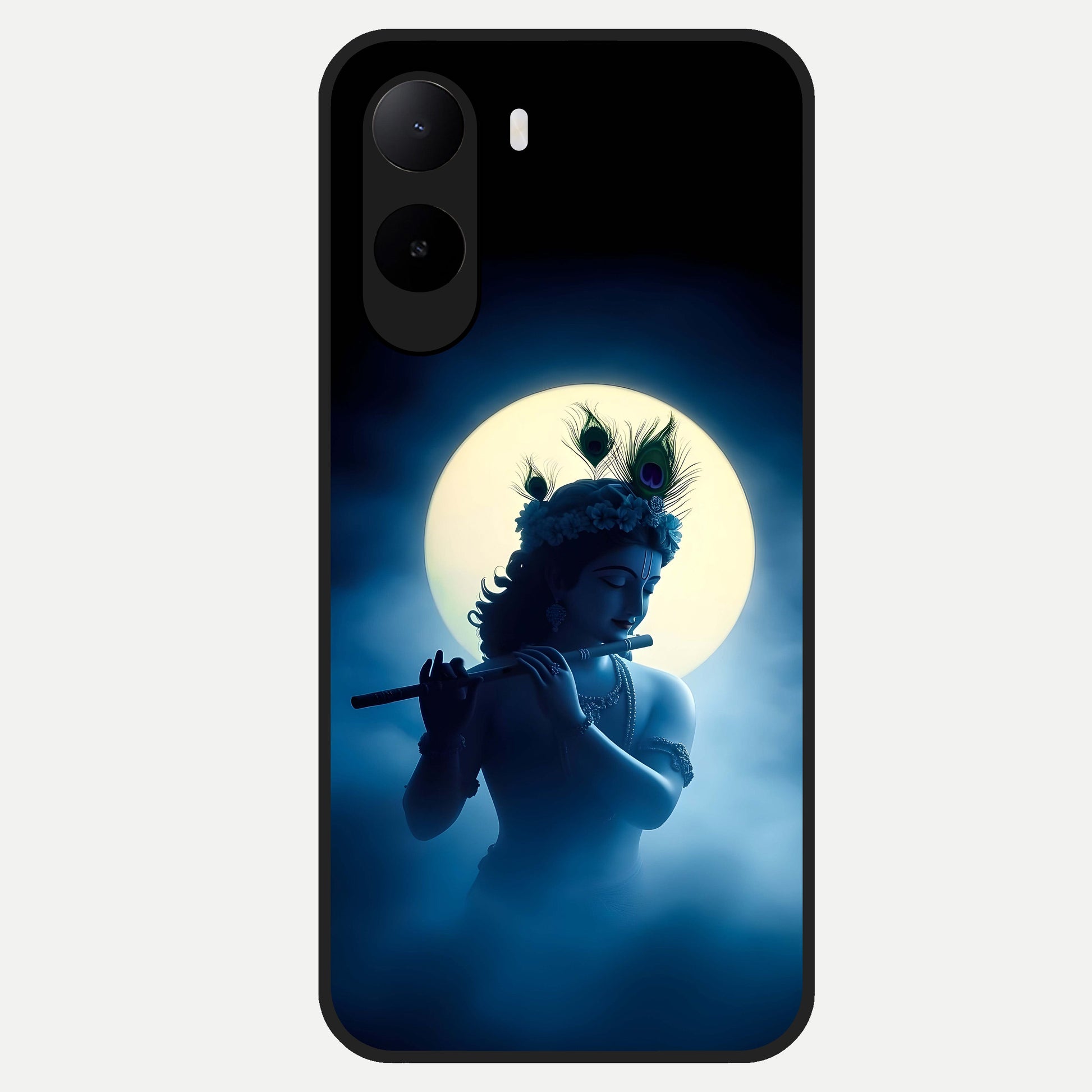  Divine Moon Flute Glass Case For Poco C85x back cover – full design glossy printed glass finish