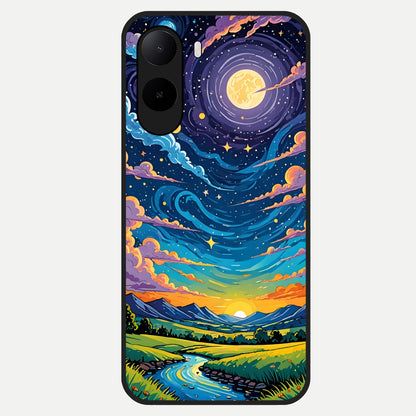  Dreamy Night Landscape Glass Case For Poco C85x back cover – full design glossy printed glass finish