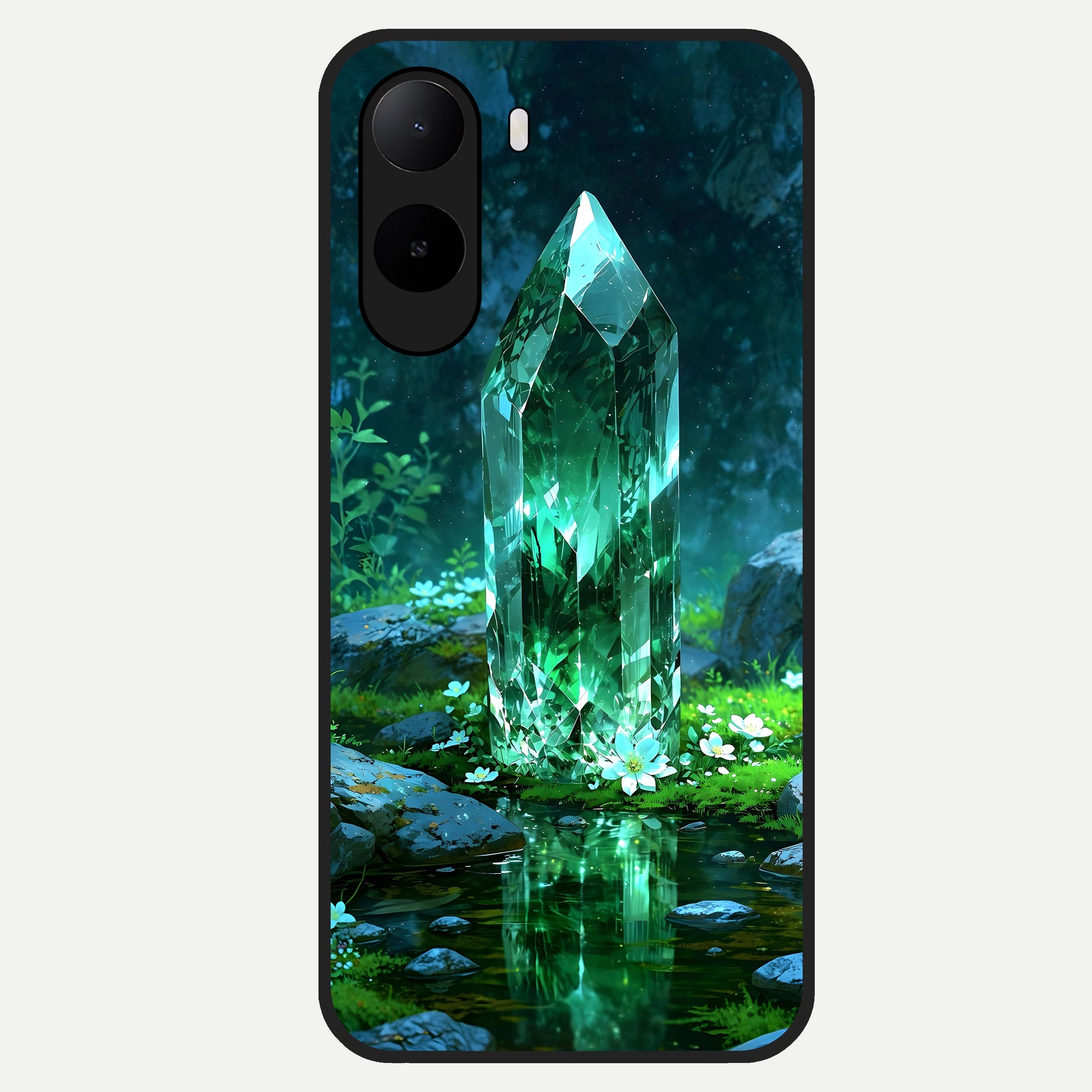  Emerald Light Crystal Glass Case For Poco C85x back cover – full design glossy printed glass finish