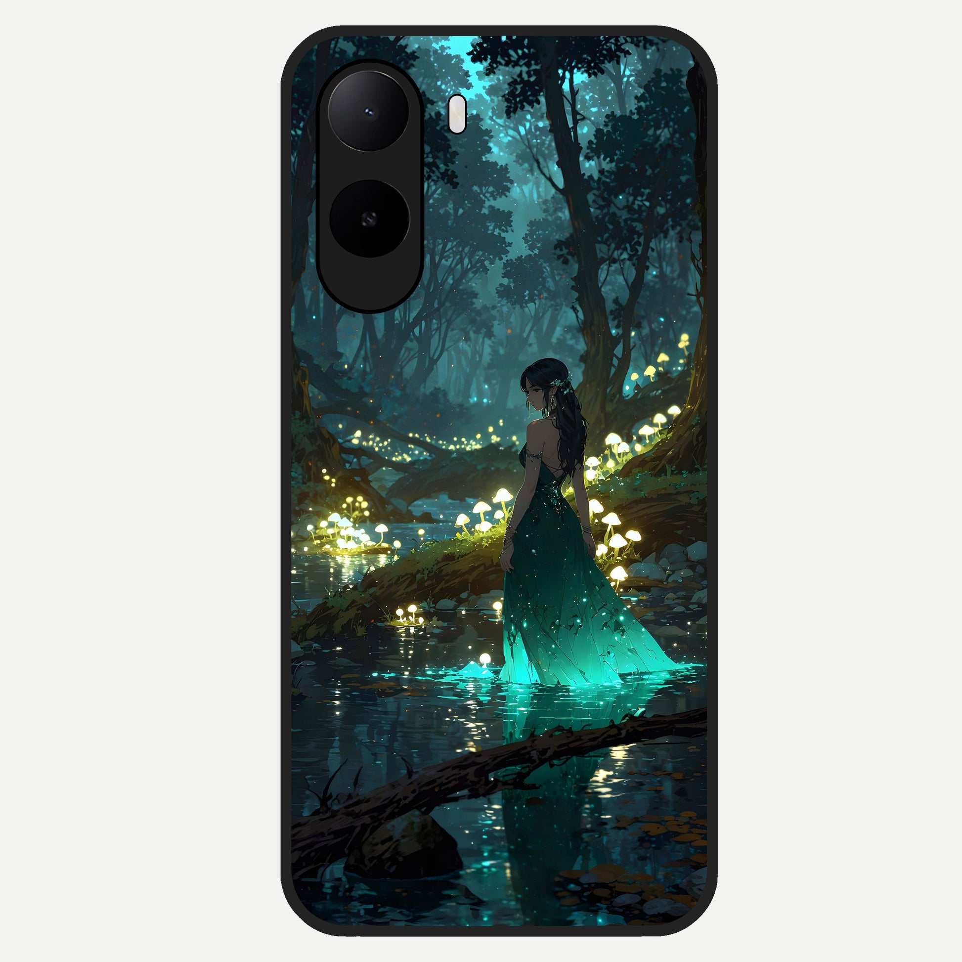  Enchanted Forest Glow Glass Case For Poco C85x back cover – full design glossy printed glass finish