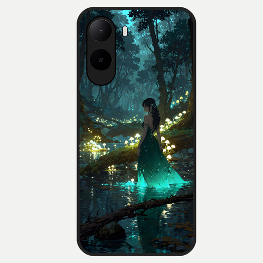  Enchanted Forest Glow Glass Case For Poco C85x back cover – full design glossy printed glass finish