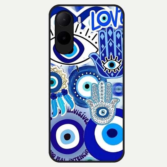  Evil Eyes Dream Glass Case For Poco C85x back cover – full design glossy printed glass finish