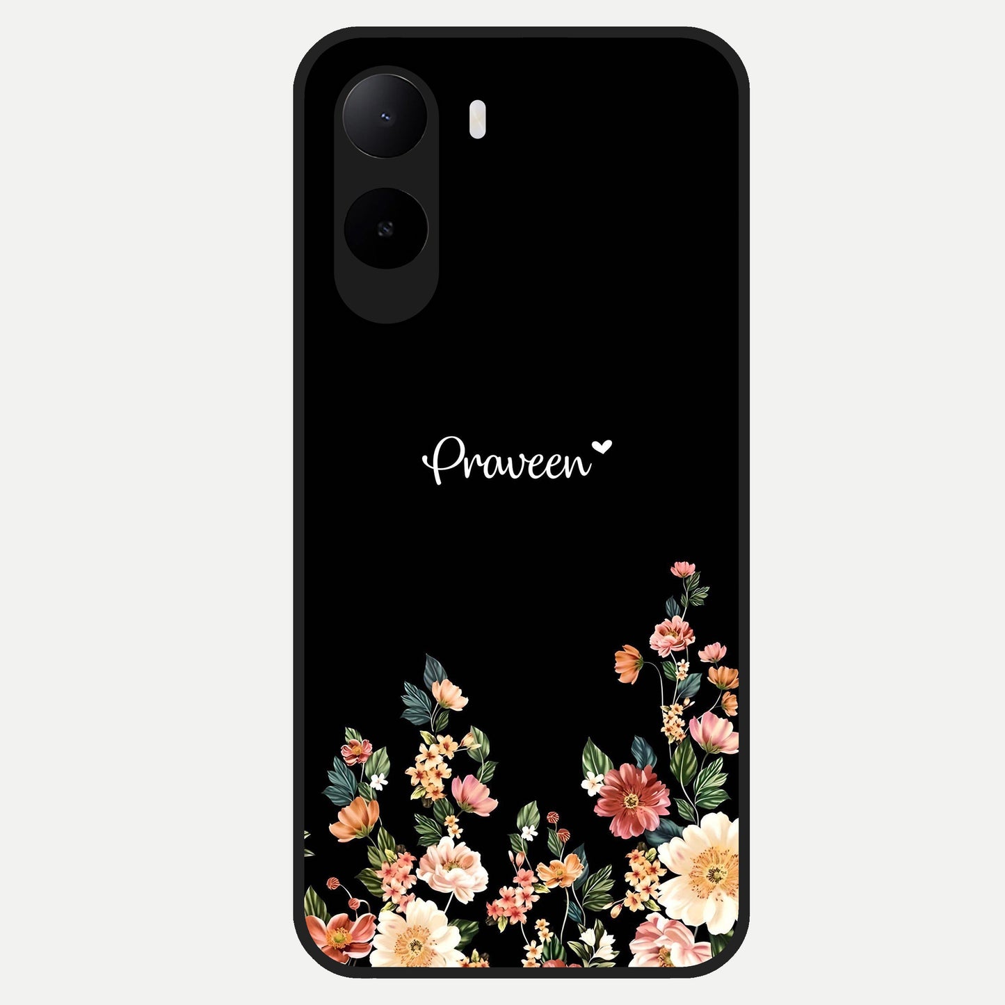  Floral Design Personalized Custom Name Glass Case For Poco C85x back cover – full design glossy printed glass finish