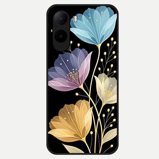  Flower Bloom Glow Glass Case For Poco C85x back cover – full design glossy printed glass finish