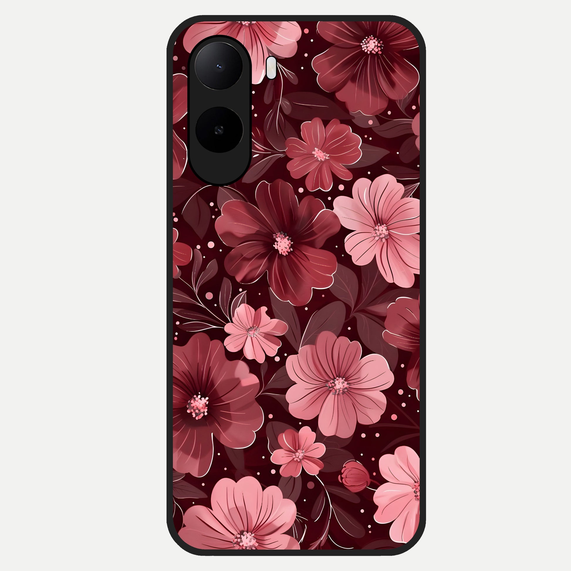  Flower Blush Bloom Glass Case For Poco C85x back cover – full design glossy printed glass finish