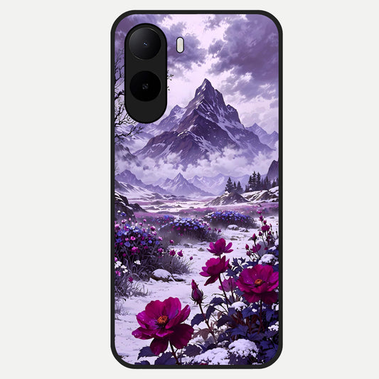  Flower Mountain View Glass Case For Poco C85x back cover – full design glossy printed glass finish