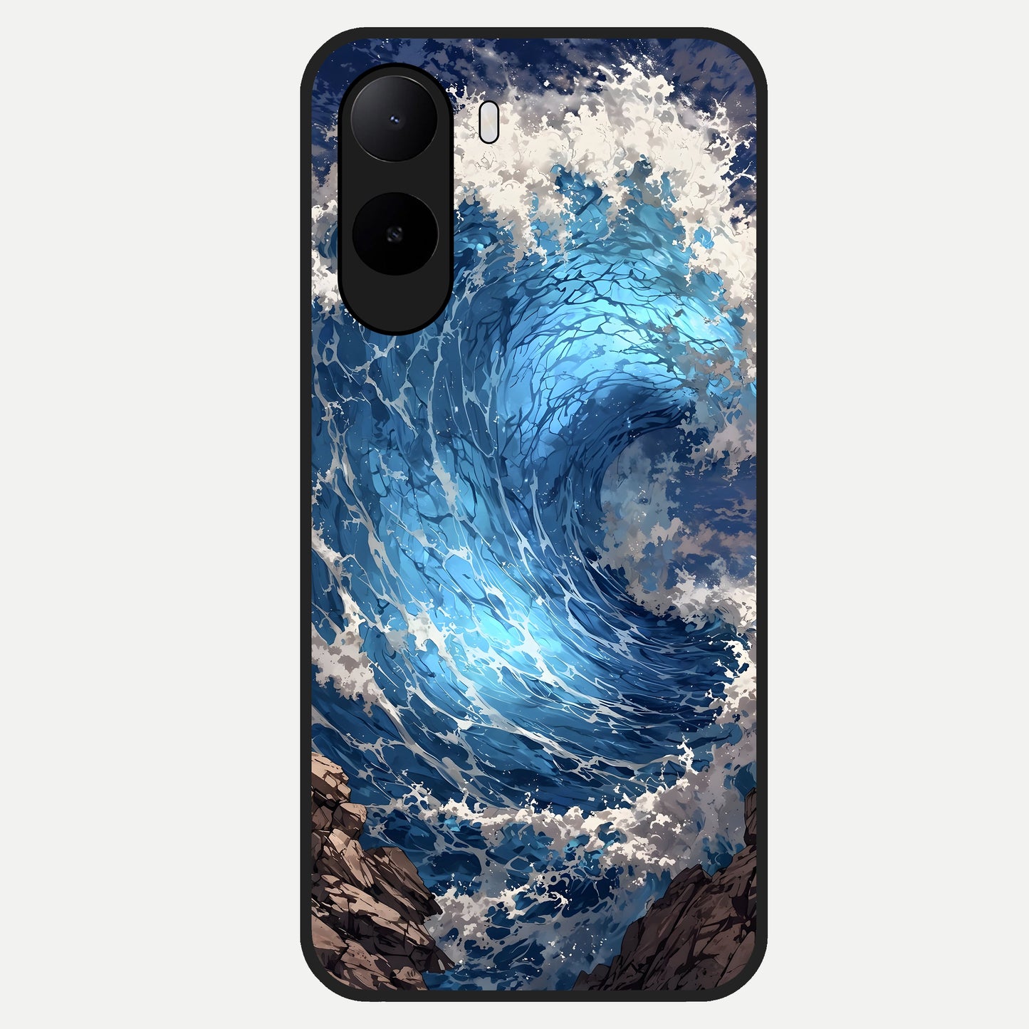  Giant Ocean Wave Glass Case For Poco C85x back cover – full design glossy printed glass finish