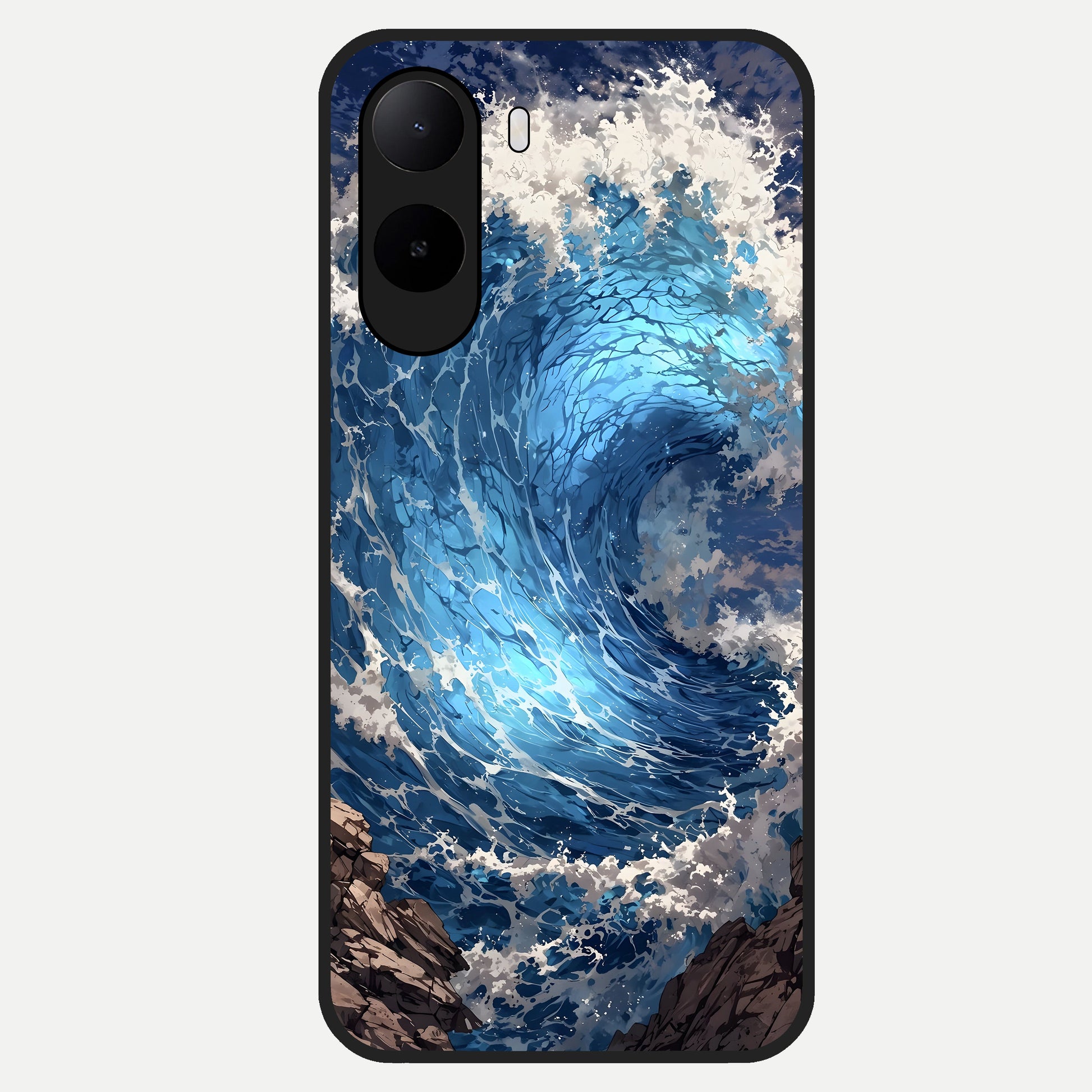  Giant Ocean Wave Glass Case For Poco C85x back cover – full design glossy printed glass finish