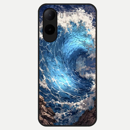  Giant Ocean Wave Glass Case For Poco C85x back cover – full design glossy printed glass finish