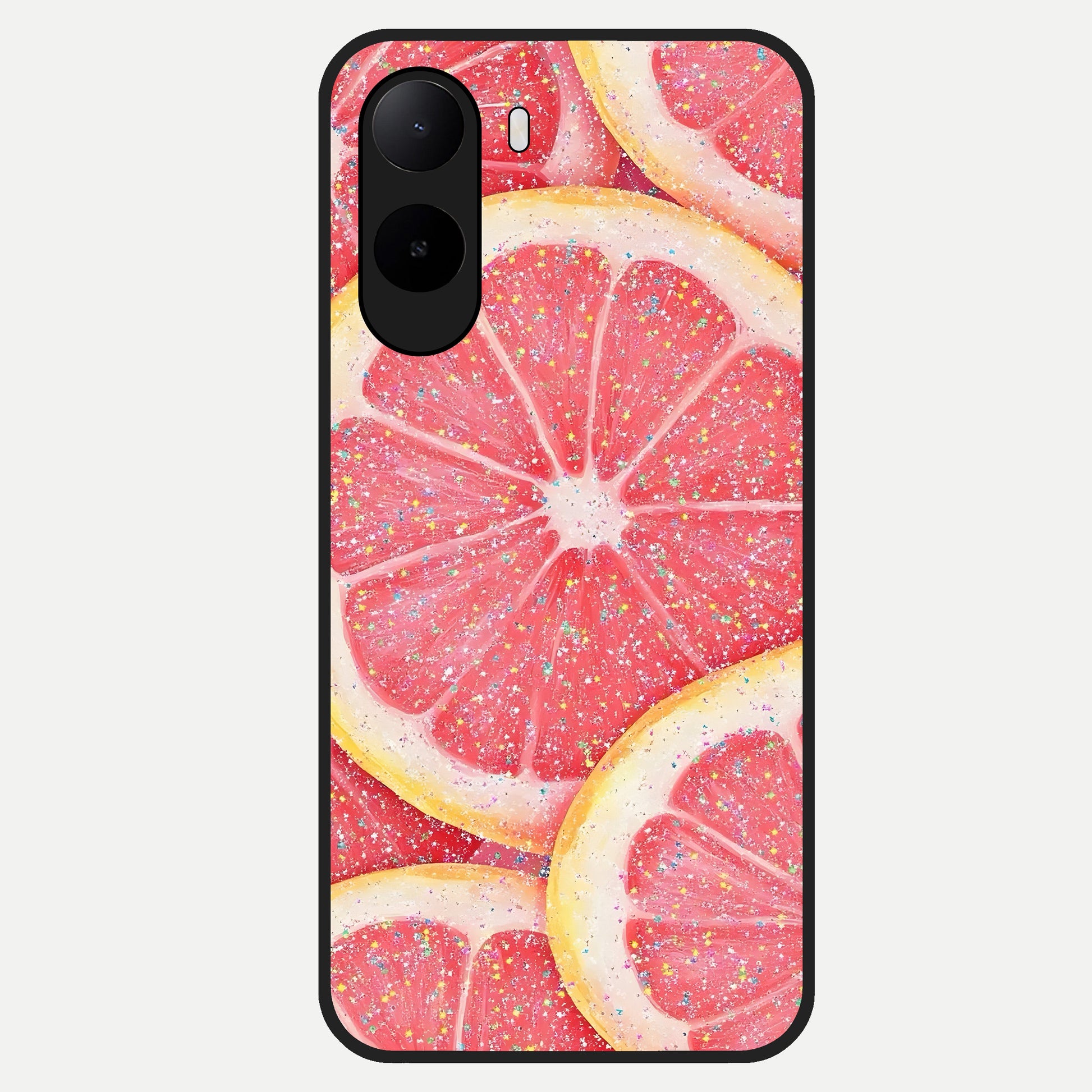  Glitter Grapefruit Glass Case For Poco C85x back cover – full design glossy printed glass finish