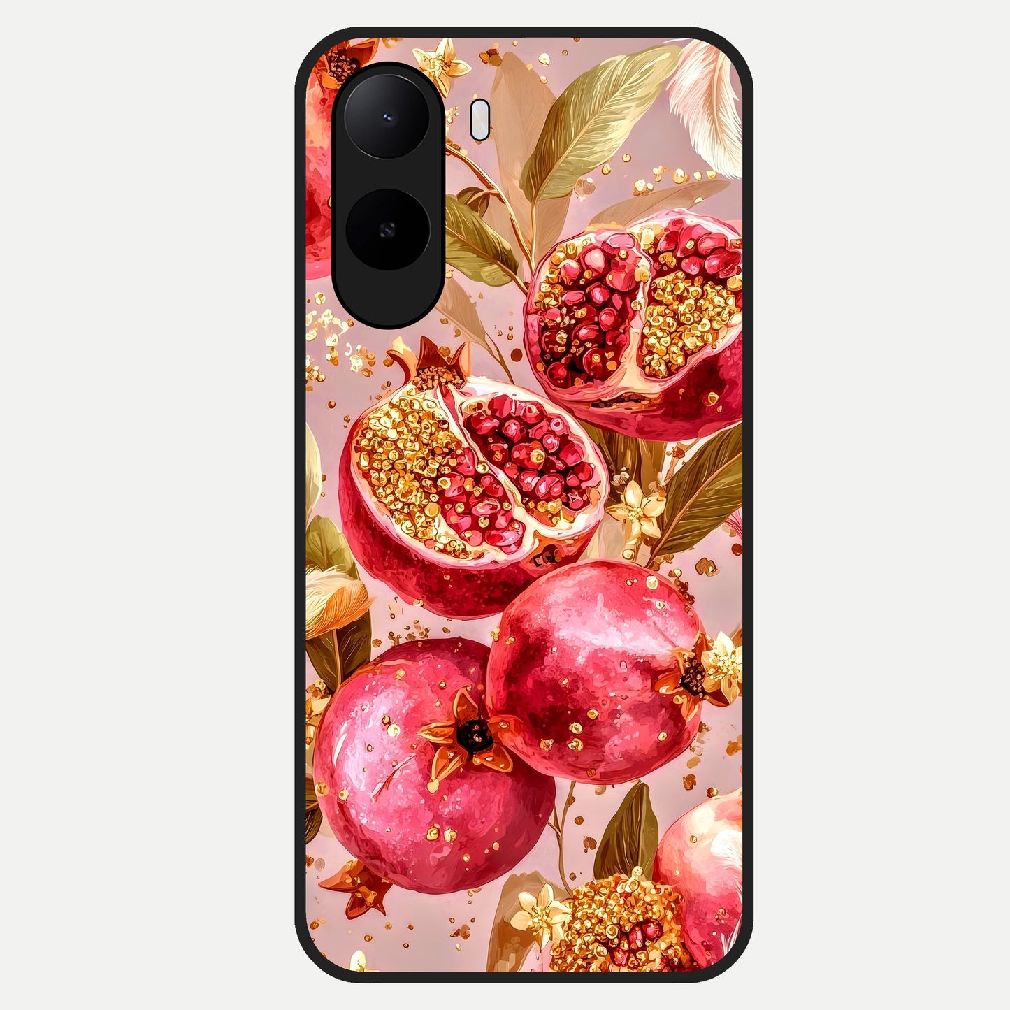  Golden Bloom Glow Glass Case For Poco C85x back cover – full design glossy printed glass finish