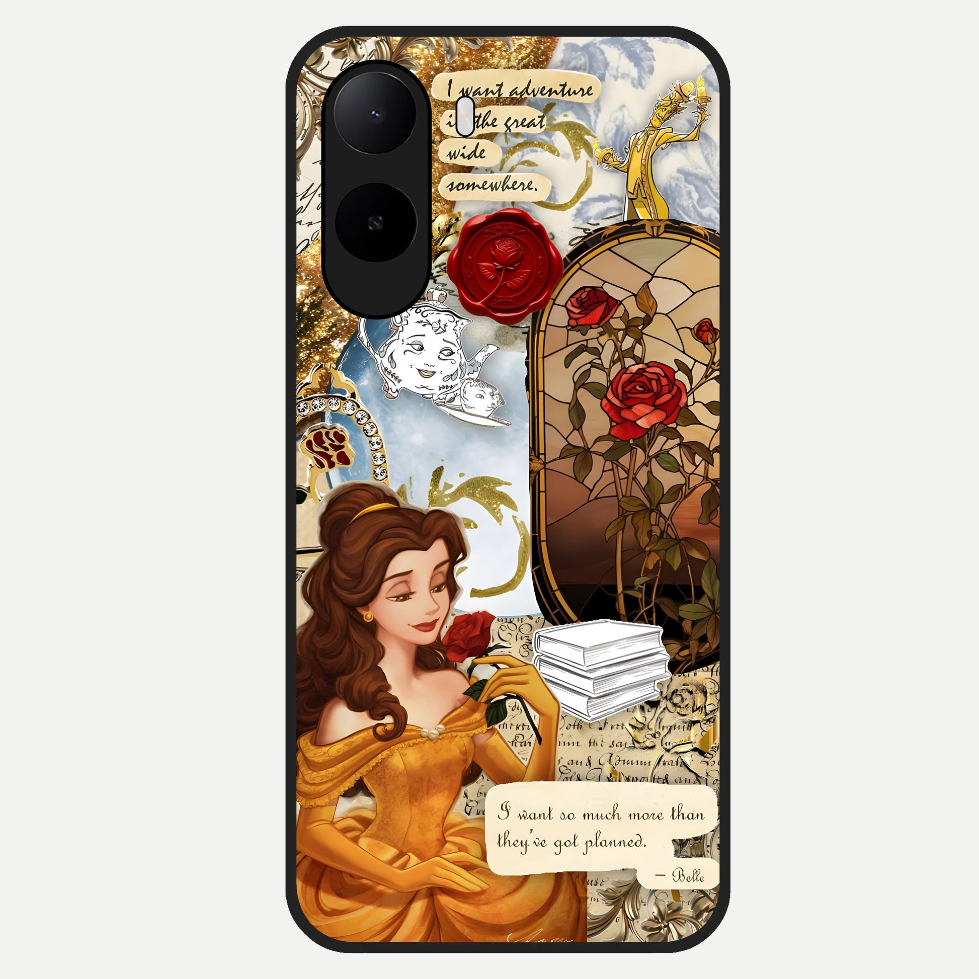  Golden Dream Belle Glass Case For Poco C85x back cover – full design glossy printed glass finish