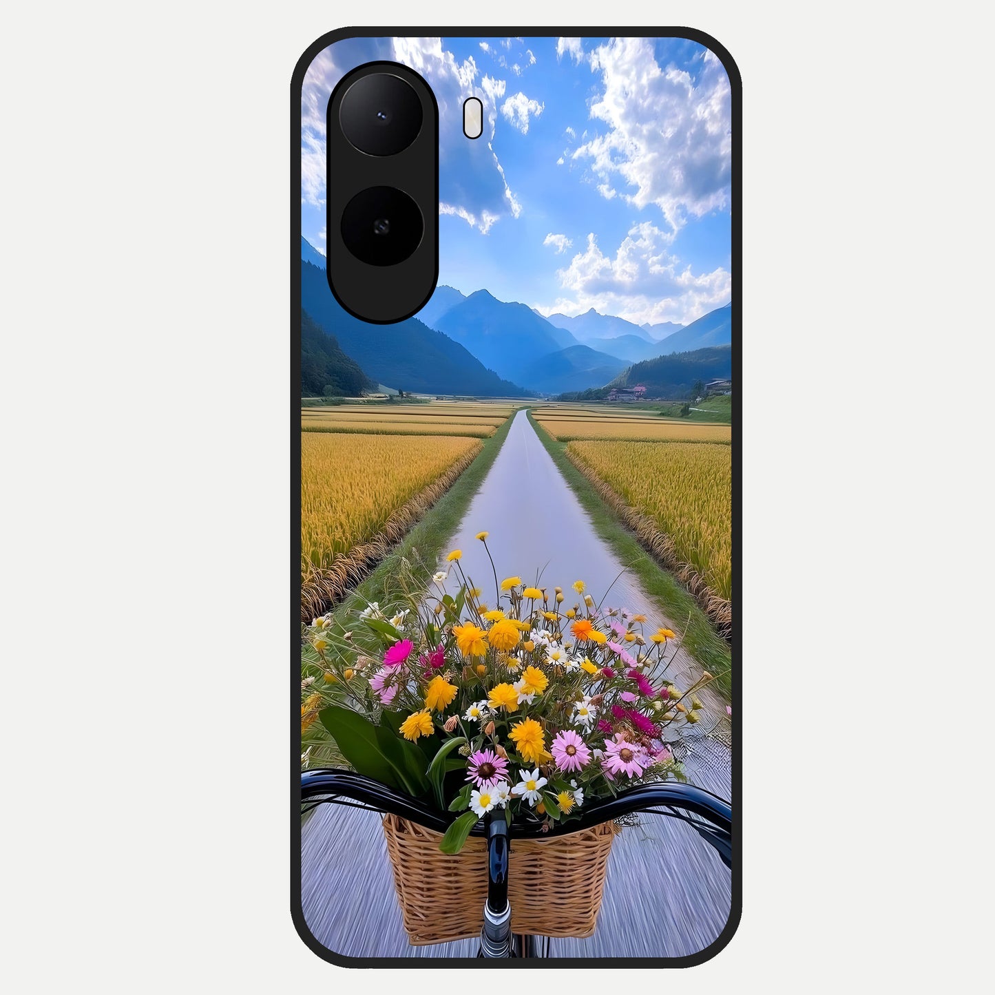  Golden Field Journey Glass Case For Poco C85x back cover – full design glossy printed glass finish