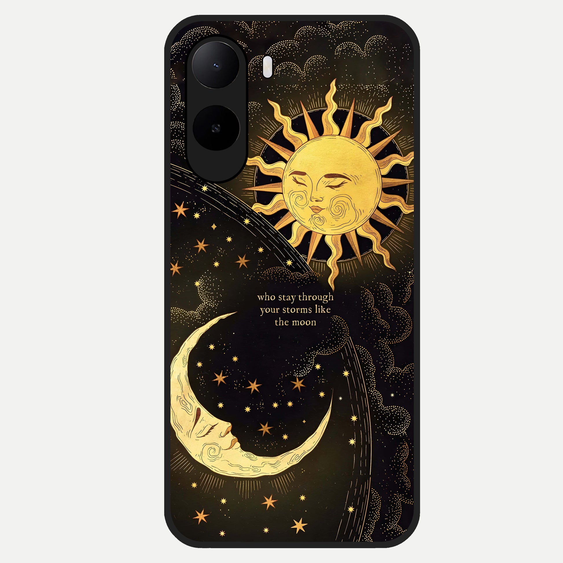  Golden Lunar Love Glass Case For Poco C85x back cover – full design glossy printed glass finish