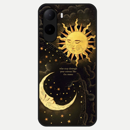  Golden Lunar Love Glass Case For Poco C85x back cover – full design glossy printed glass finish