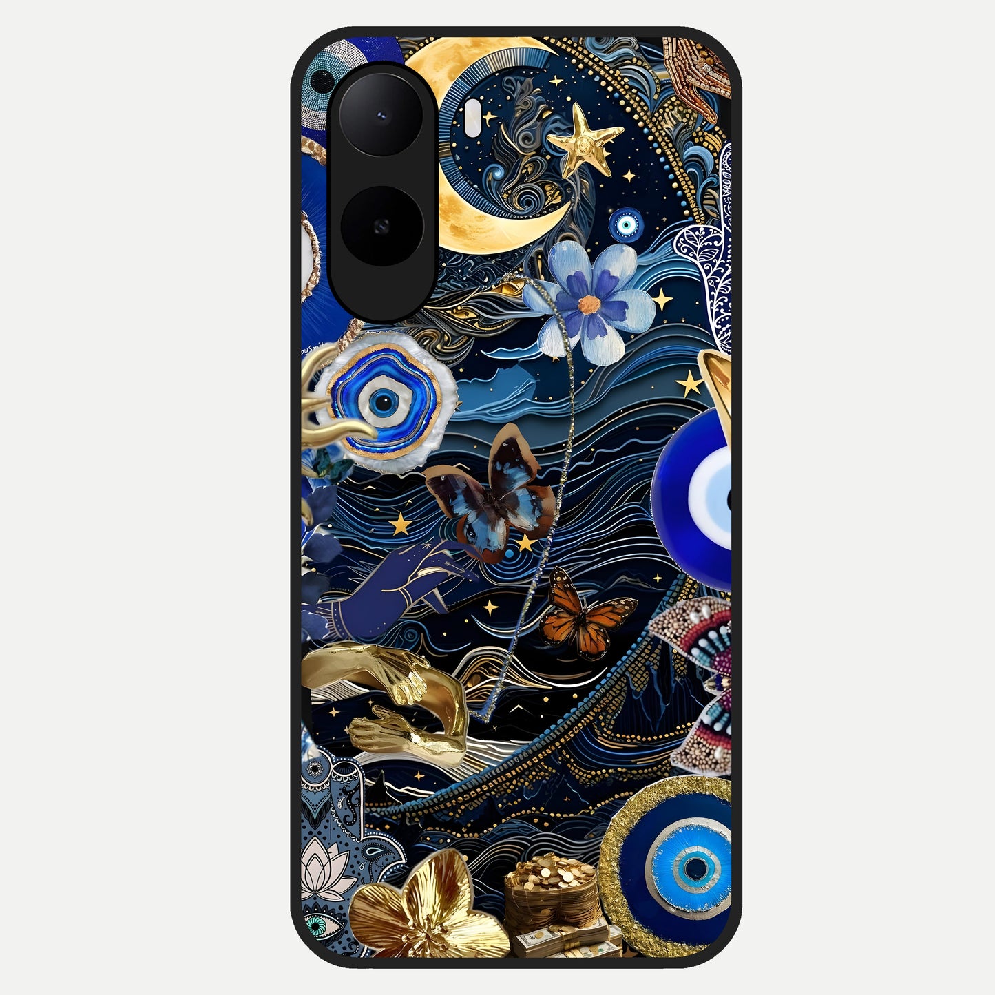  Golden Moon Magic Glass Case For Poco C85x back cover – full design glossy printed glass finish