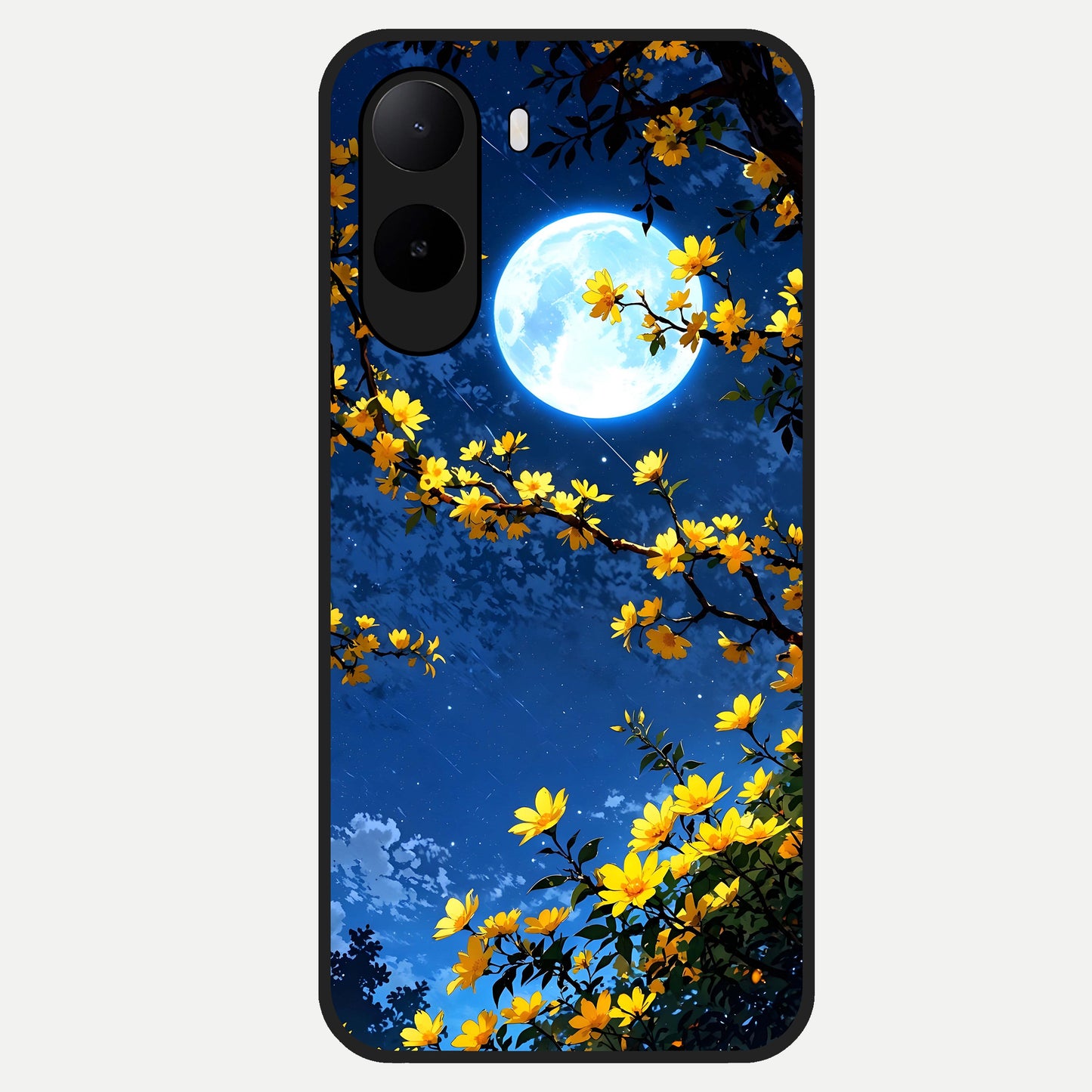 Golden Night Glow Glass Case For Poco C85x back cover – full design glossy printed glass finish